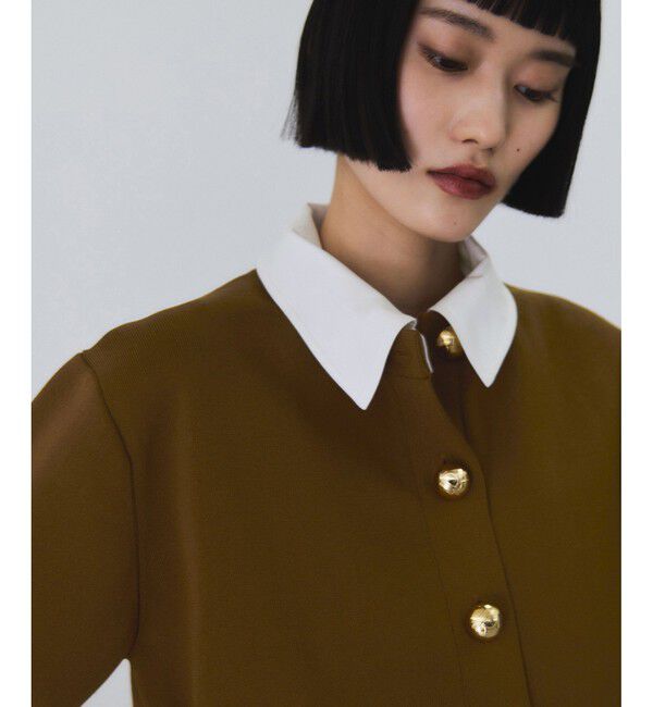 ADAM ET ROPE'「【サステナブル】カラー付きハーフスリーブカーディガン」|カーディガン|