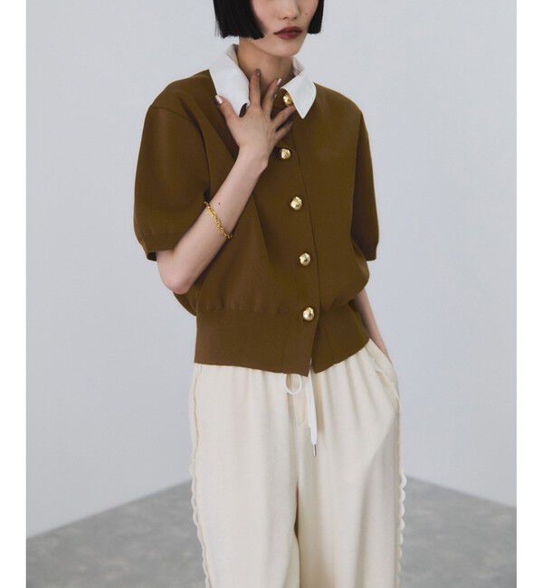 ADAM ET ROPE'「【サステナブル】カラー付きハーフスリーブカーディガン」|カーディガン|