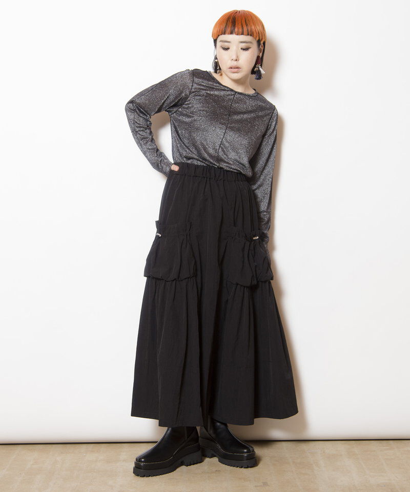  「ギャザーポケットフレアースカート」|スカート|
