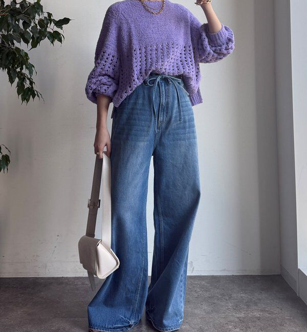  「【WEB限定】メッシュ編みニットプルオーバー」|ニット・セーター|