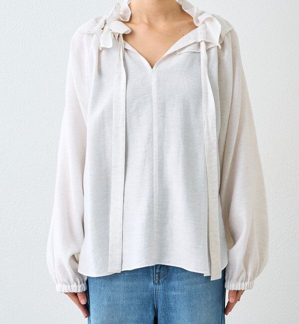  「予約【顔まわり華やか】リネンライクフリルカラーブラウス」|シャツ・ブラウス|
