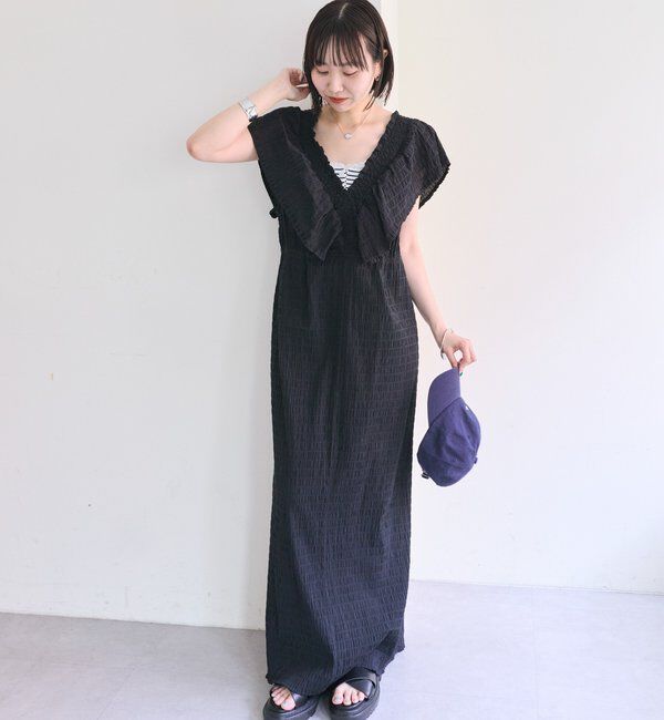  「シャーリングスクエアワンピース」|ワンピース|ブラック