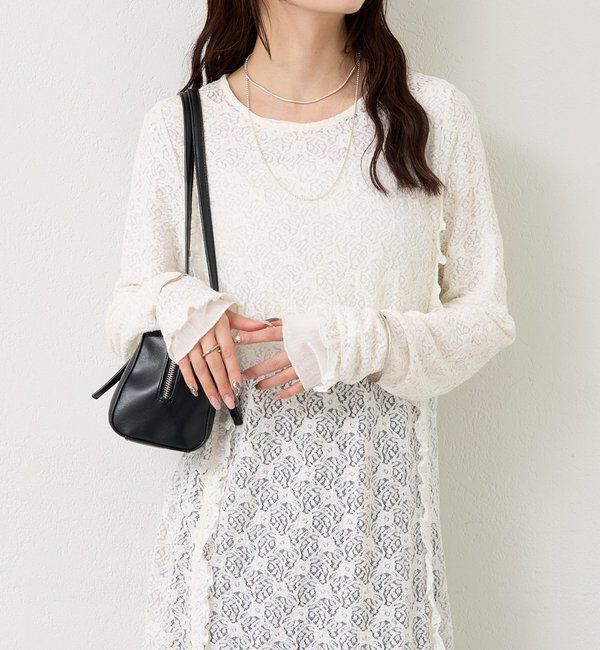  「カットレース切替ワンピース」|ワンピース|オフホワイト