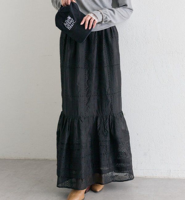  「パネルレースギャザースカート」|スカート|ブラック