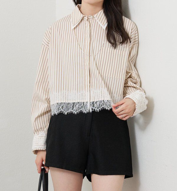  「ストライプ裾レースシャツ」|シャツ・ブラウス|