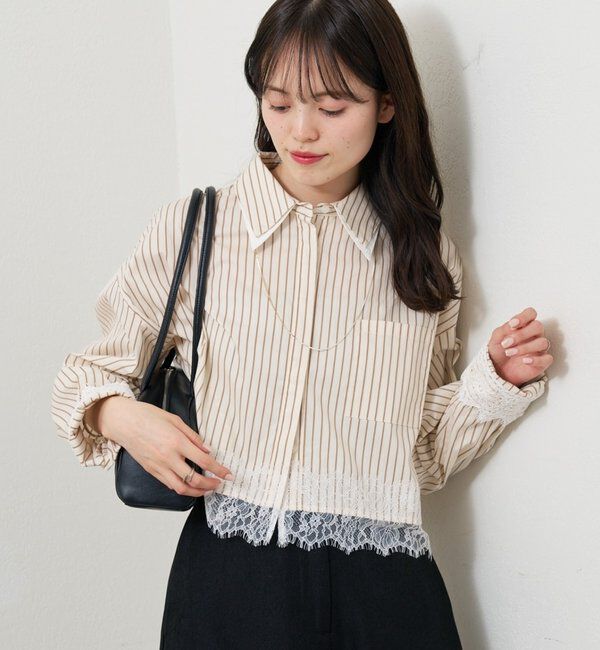  「ストライプ裾レースシャツ」|シャツ・ブラウス|
