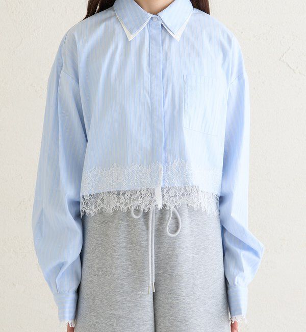  「ストライプ裾レースシャツ」|シャツ・ブラウス|