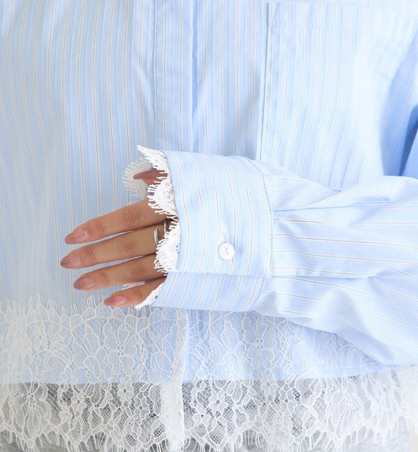  「ストライプ裾レースシャツ」|シャツ・ブラウス|