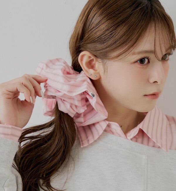  「ストライプBIGシュシュ」|その他|ピンク