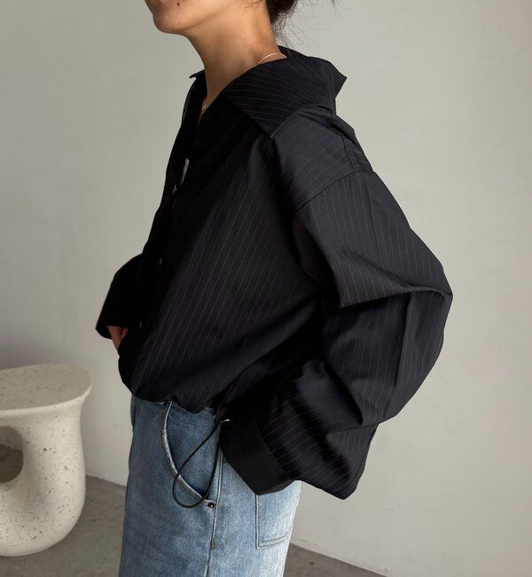  「Vネックストライプショートシャツ」|シャツ・ブラウス|