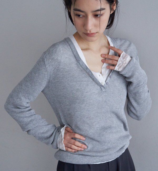  「【26SS予約】ヘンリーネックレイヤードニット」|ニット・セーター|