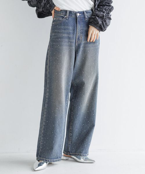 LOWRYS FARM「ビジューワイドストレートＰ」|デニム|BLU6
