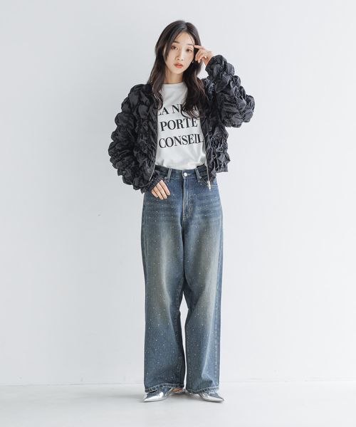 LOWRYS FARM「ビジューワイドストレートＰ」|デニム|