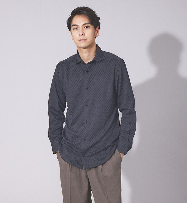 ABAHOUSE「【FLEX SHIRTS】ダイヤ柄 フクレジャカード シャツ」|シャツ・ブラウス|ダークネイビー