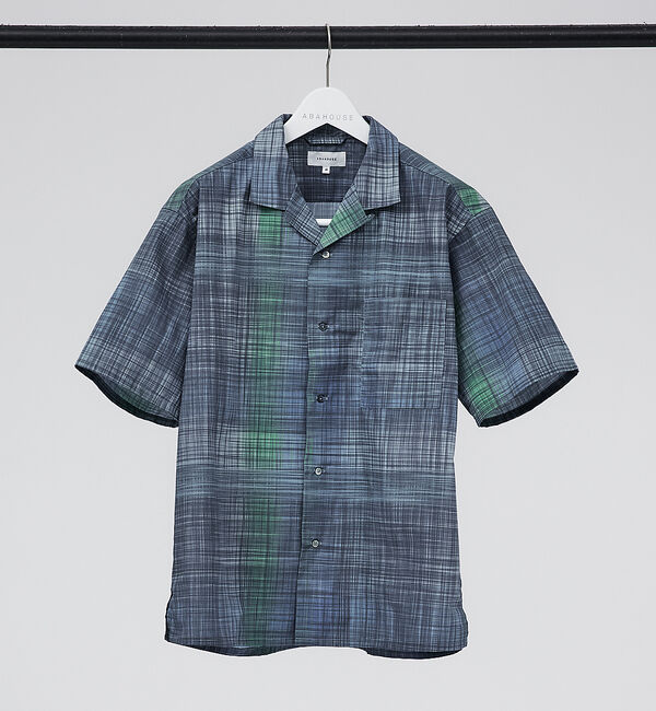 ABAHOUSE「【ポレンカチェック】バチスト  オープンカラー シャツ」|シャツ・ブラウス|サックスブルー