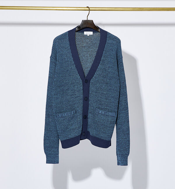 ABAHOUSE「ミックスカラー 片畦編み カーディガン」|カーディガン|ネイビー