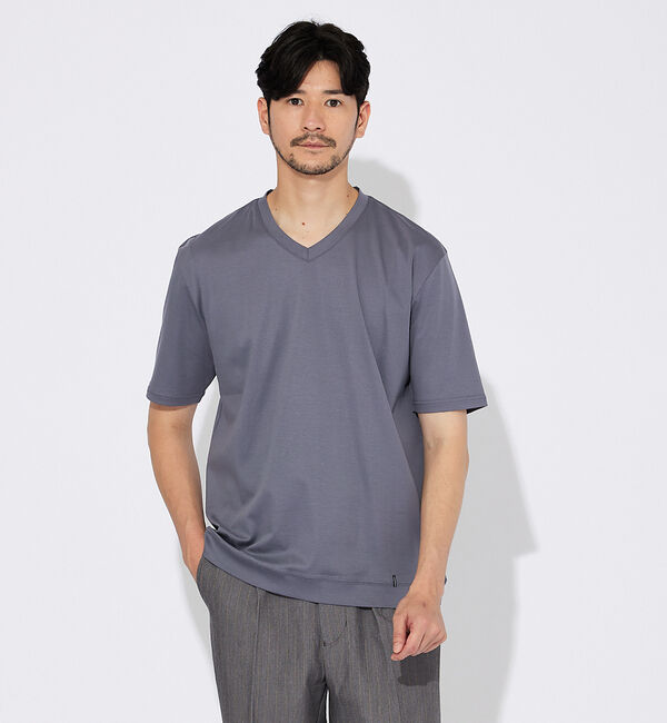 ABAHOUSE「【コットンシルケット】ポンチ Vネック Tシャツ」|Tシャツ・カットソー|グレー
