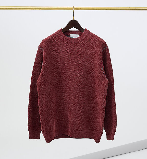 ABAHOUSE「ダブルフェイス モールカノコ プルオーバー ライン切替えニット」|ニット・セーター|ボルドー