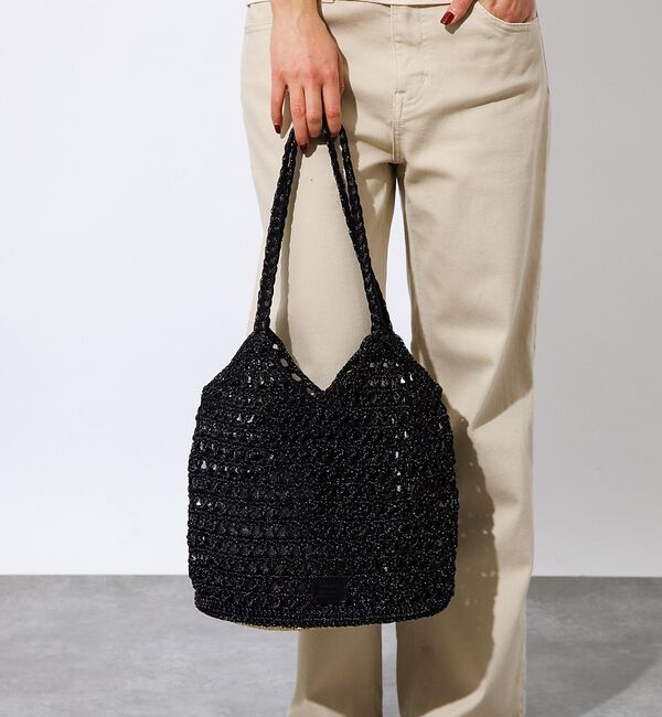 Rouge vif「【Swaraj /スワラージ】手編みのメタリックマクラメ・ショルダーバッグ/キラ」|トートバッグ|ブラック