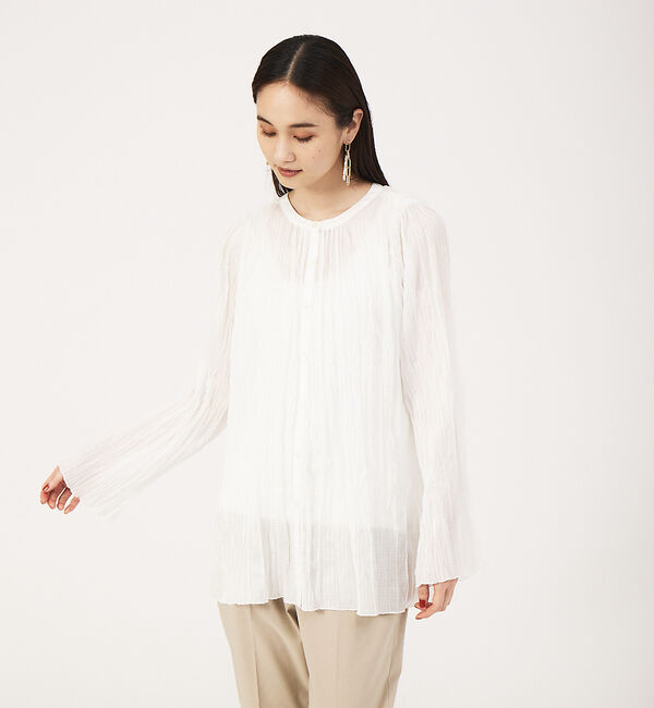 qualite「ドビーストライププリーツシャツ」|シャツ・ブラウス|ホワイト