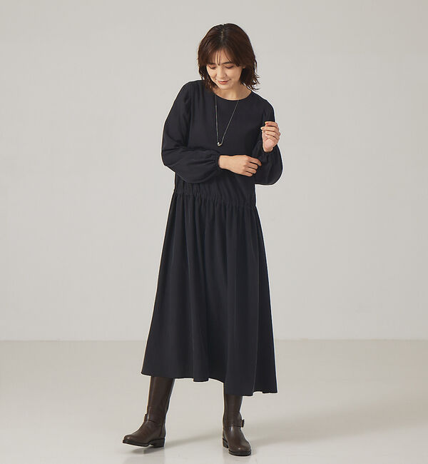 qualite「【WEB・一部店舗限定】フィブリルボリュームスリーブワンピース」|ワンピース|チャコールグレー