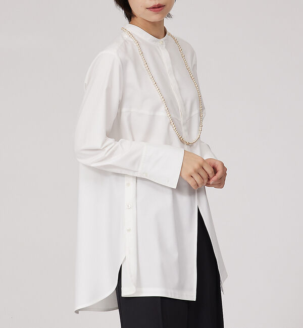 qualite「サイドボタンドレープブラウス」|シャツ・ブラウス|オフホワイト