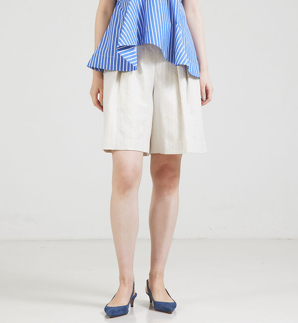 qualite「【セットアップ対応】ランダムヘリンボーンリネンショートパンツ」|その他|グレージュ