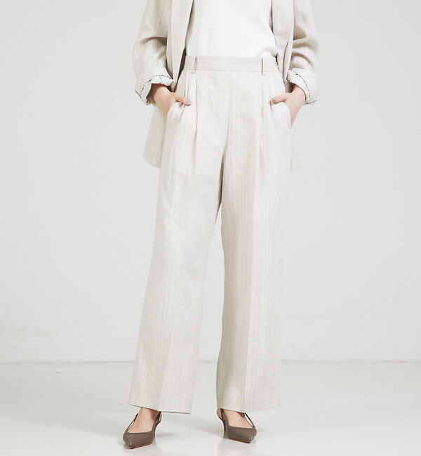 qualite「【セットアップ対応】ランダムヘリンボーンリネンパンツ」|その他|グレージュ