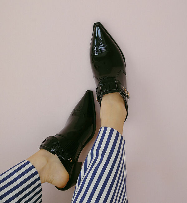 AU BANNISTER「鳳山えり&times;Au BANNISTERコラボ　晴雨兼用ウエスタンミュール」|レインシューズ|ブラック