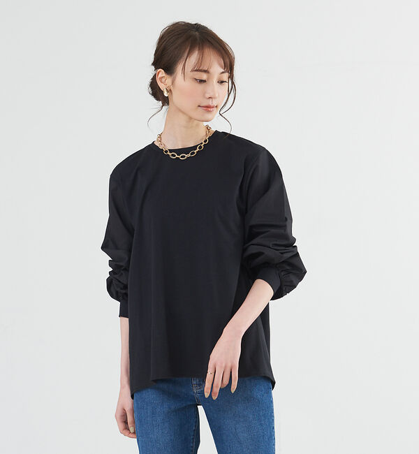 abahouse mavie「袖ボリュームコンビプルオーバー」|Tシャツ・カットソー|ブラック