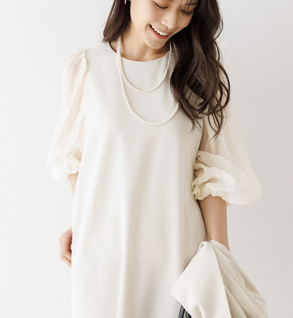 abahouse mavie「【エニデイカセット】シアー袖切替ワンピース」|ワンピース|