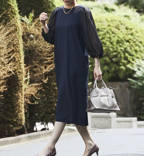 abahouse mavie「【エニデイカセット】シアー袖切替ワンピース」|ワンピース|