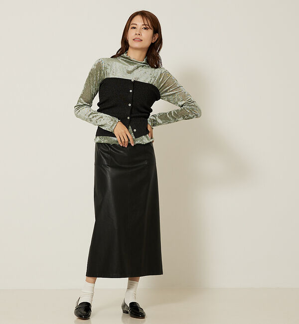 abahouse mavie「フェイク（スエード＆レザー）ロングタイトスカート」|スカート|