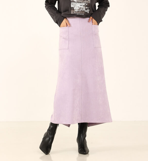 abahouse mavie「フェイク（スエード＆レザー）ロングタイトスカート」|スカート|ラベンダー