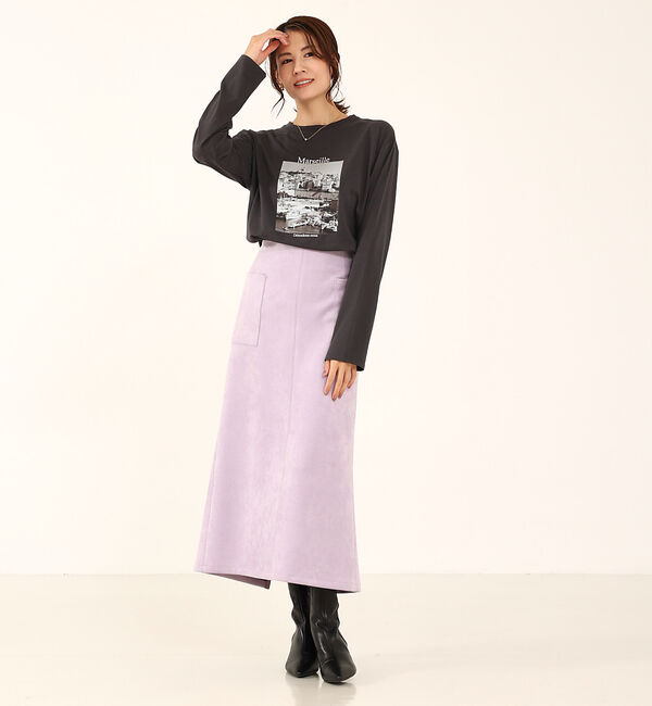 abahouse mavie「フェイク（スエード＆レザー）ロングタイトスカート」|スカート|