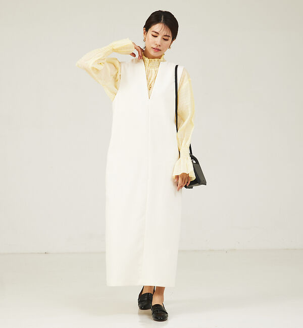 abahouse mavie「【大人のいちまんワンピ】ダブルクロスジャンパーワンピ」|ジャンパースカート|オフホワイト