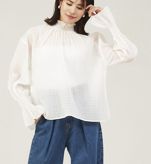 abahouse mavie「シアーシャーリングブラウス」|シャツ・ブラウス|ホワイト