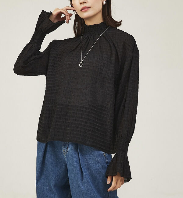 abahouse mavie「シアーシャーリングブラウス」|シャツ・ブラウス|ブラック