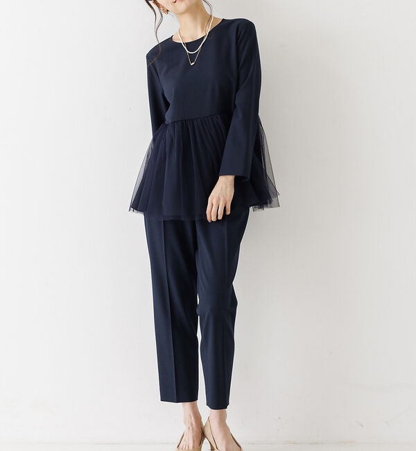 abahouse mavie「【エニデイカセット】チュールブラウス＆テーパードパンツ」|シャツ・ブラウス|ダークネイビー