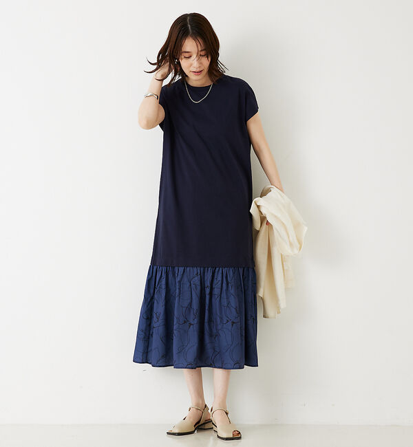 abahouse mavie「【大人のいちまんワンピ】プリントコンビワンピ」|ワンピース|ネイビー