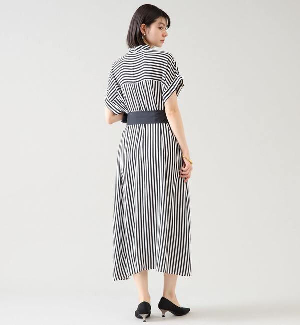 TIARA「ストライププリントバイカラーベルトワンピース」|ワンピース|