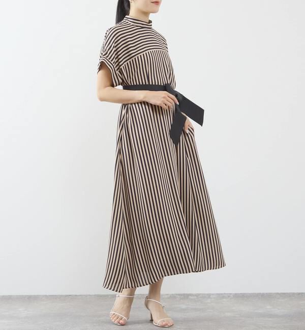 TIARA「ストライププリントバイカラーベルトワンピース」|ワンピース|