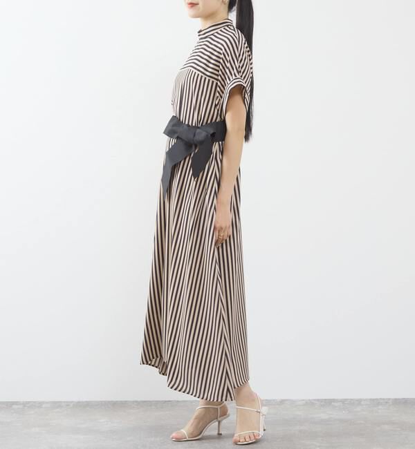 TIARA「ストライププリントバイカラーベルトワンピース」|ワンピース|