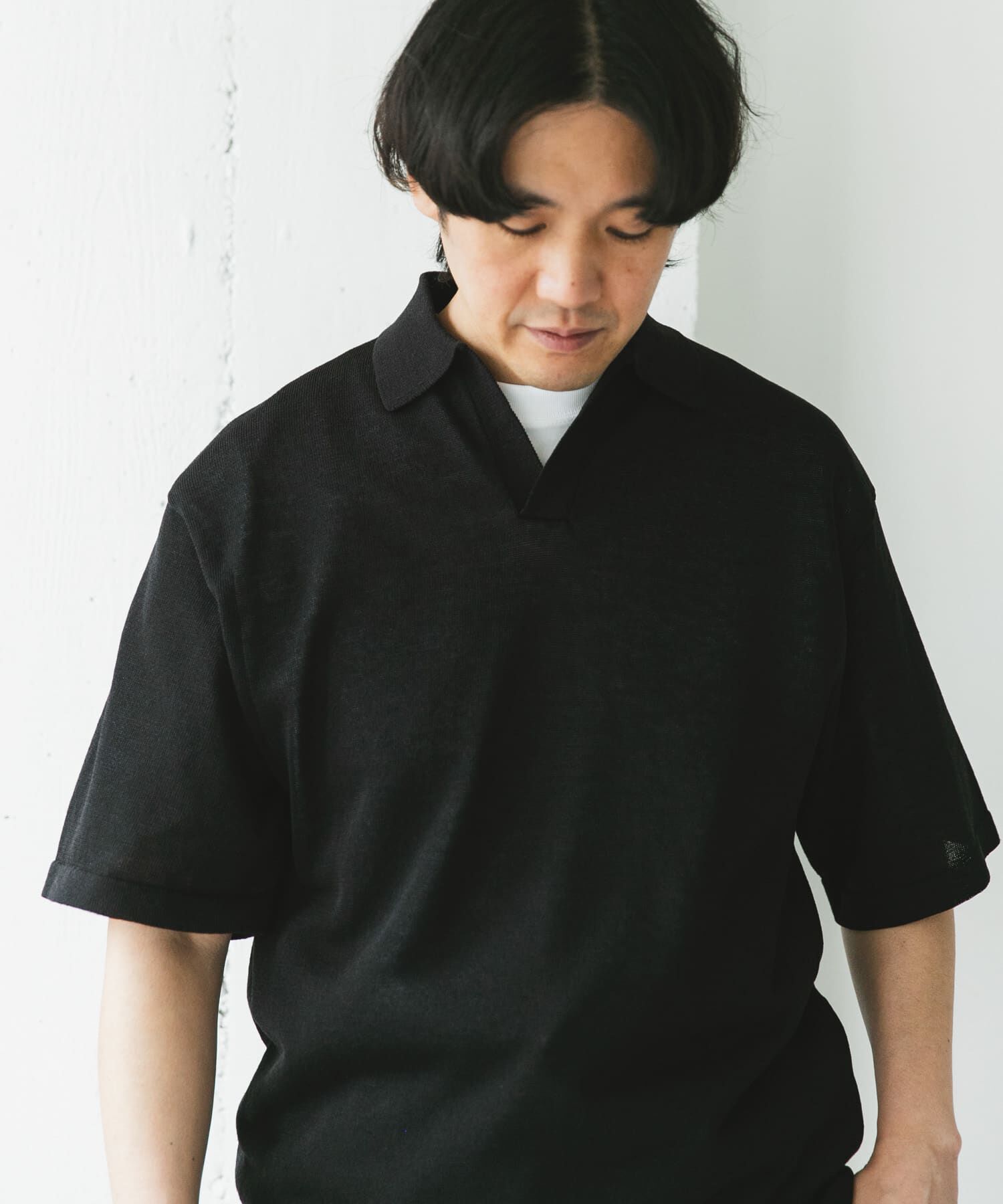 URBAN RESEARCH DOORS「リネン混ハイゲージ スキッパーニットポロシャツ」|ポロシャツ|