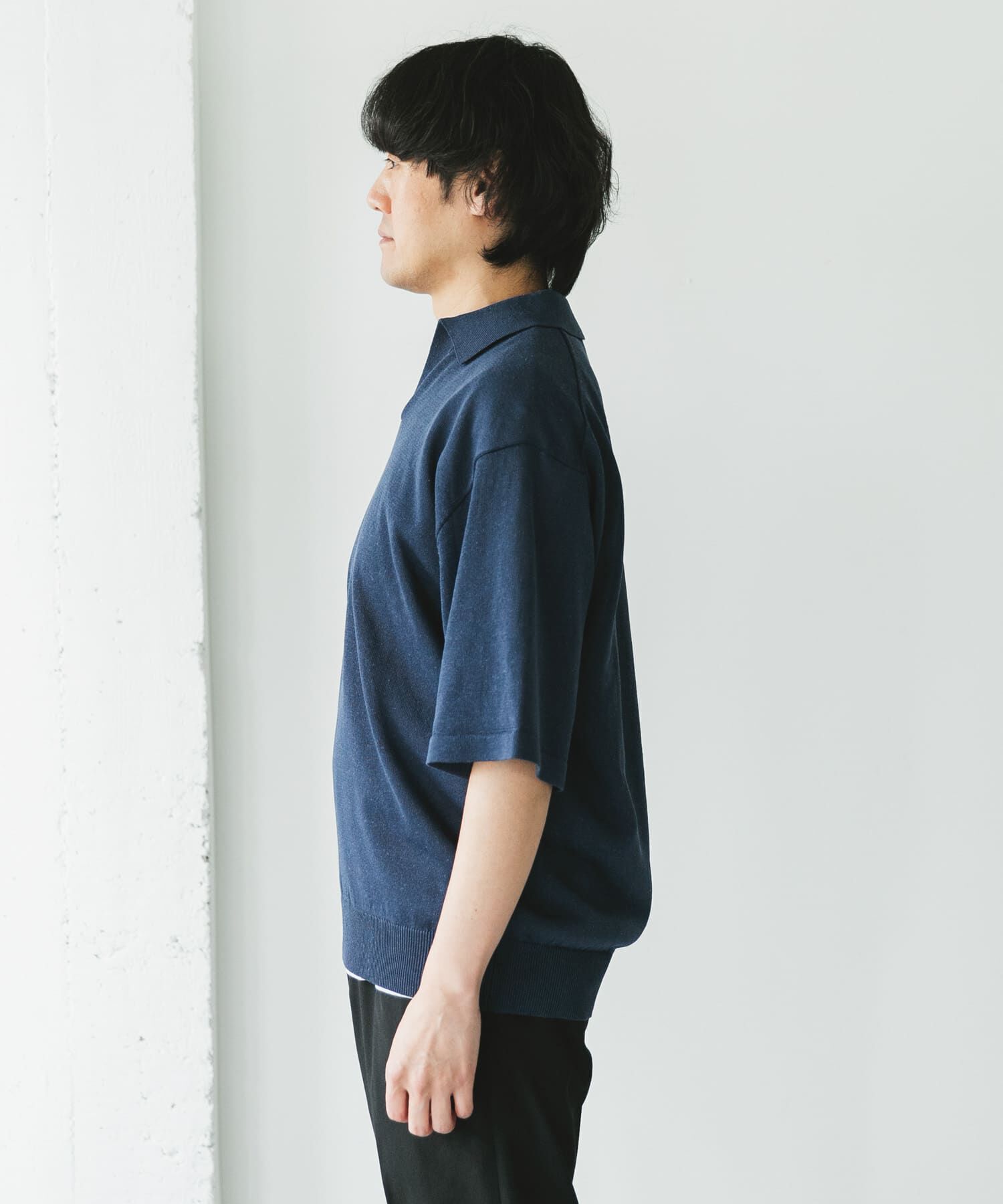URBAN RESEARCH DOORS「リネン混ハイゲージ スキッパーニットポロシャツ」|ポロシャツ|