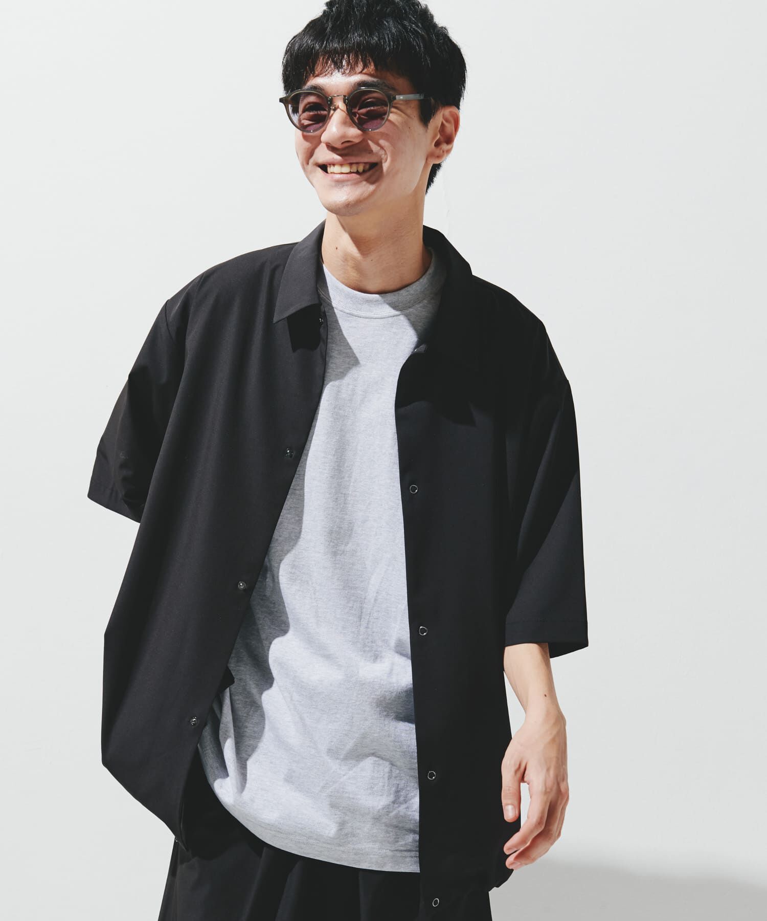 URBAN RESEARCH DOORS「『仁村紗和さん着用』『UR TECH』サマシェア シャツカーディガン」|シャツ・ブラウス|ブラック