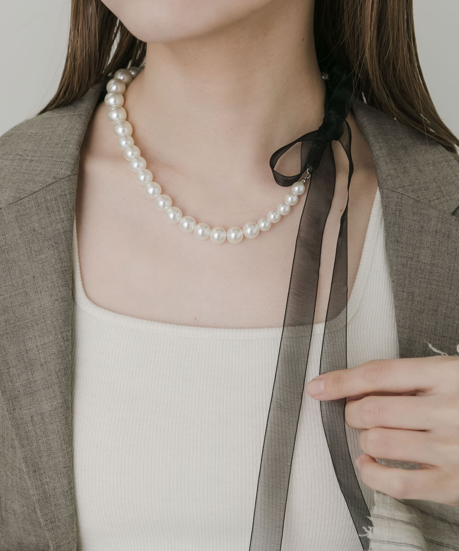 SMELLY「シアーリボンパールネックレス」|ネックレス|