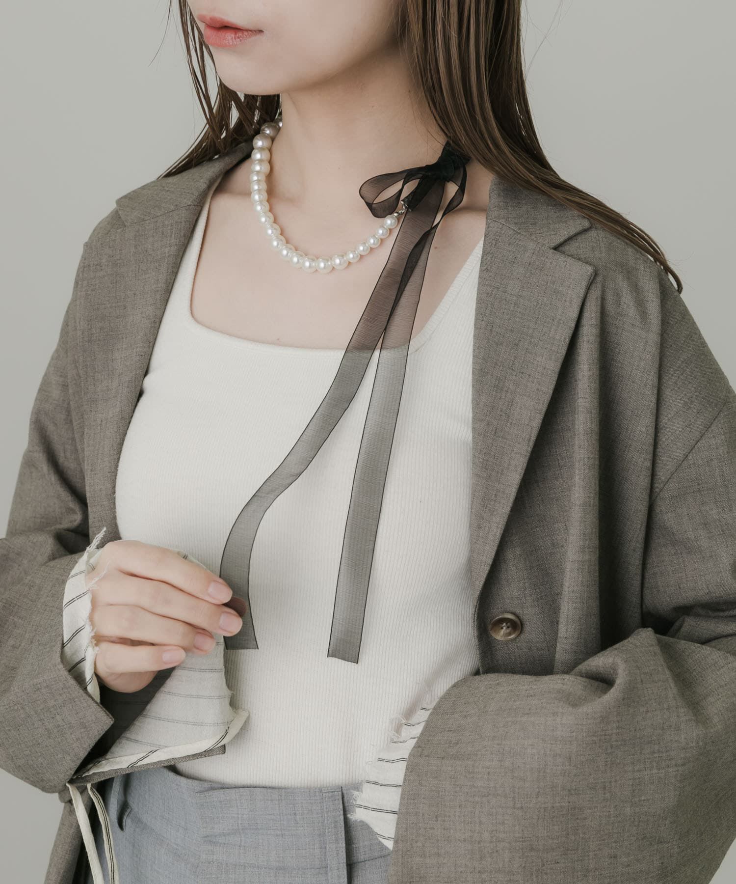 SMELLY「シアーリボンパールネックレス」|ネックレス|