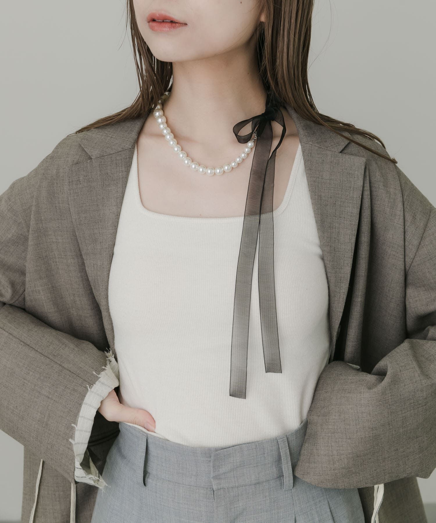 SMELLY「シアーリボンパールネックレス」|ネックレス|