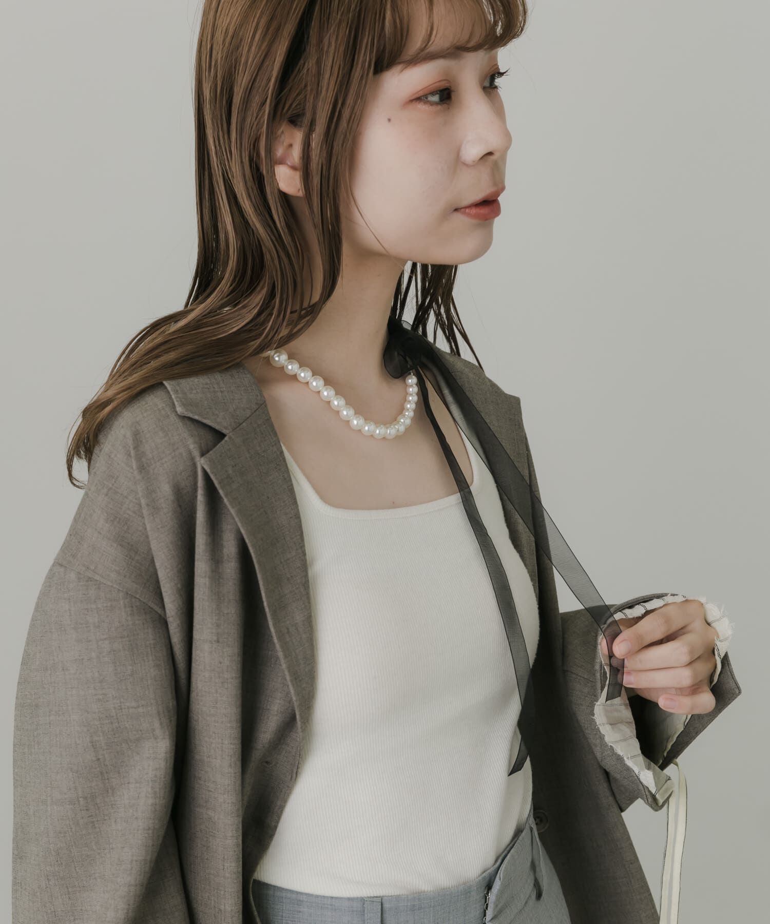 SMELLY「シアーリボンパールネックレス」|ネックレス|